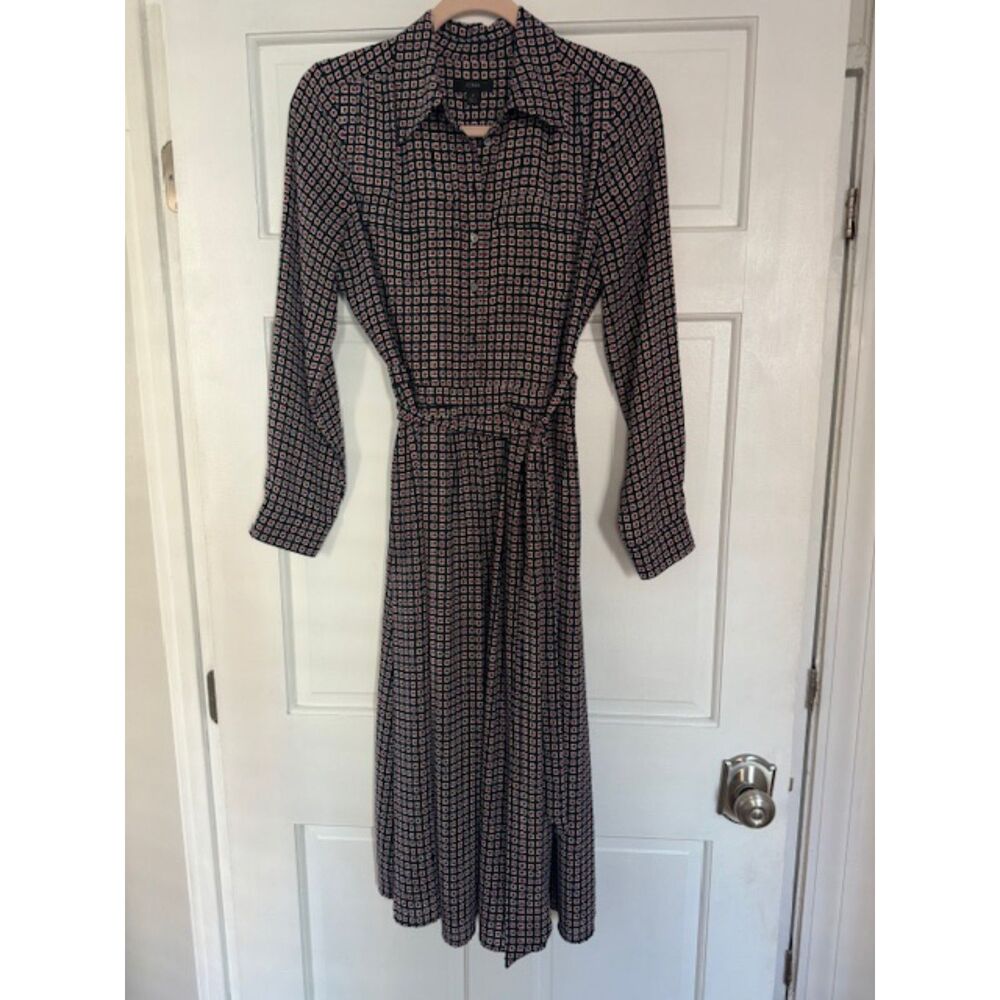 NWOT J. Crew Button Front Dress in Geometric print, size 4.